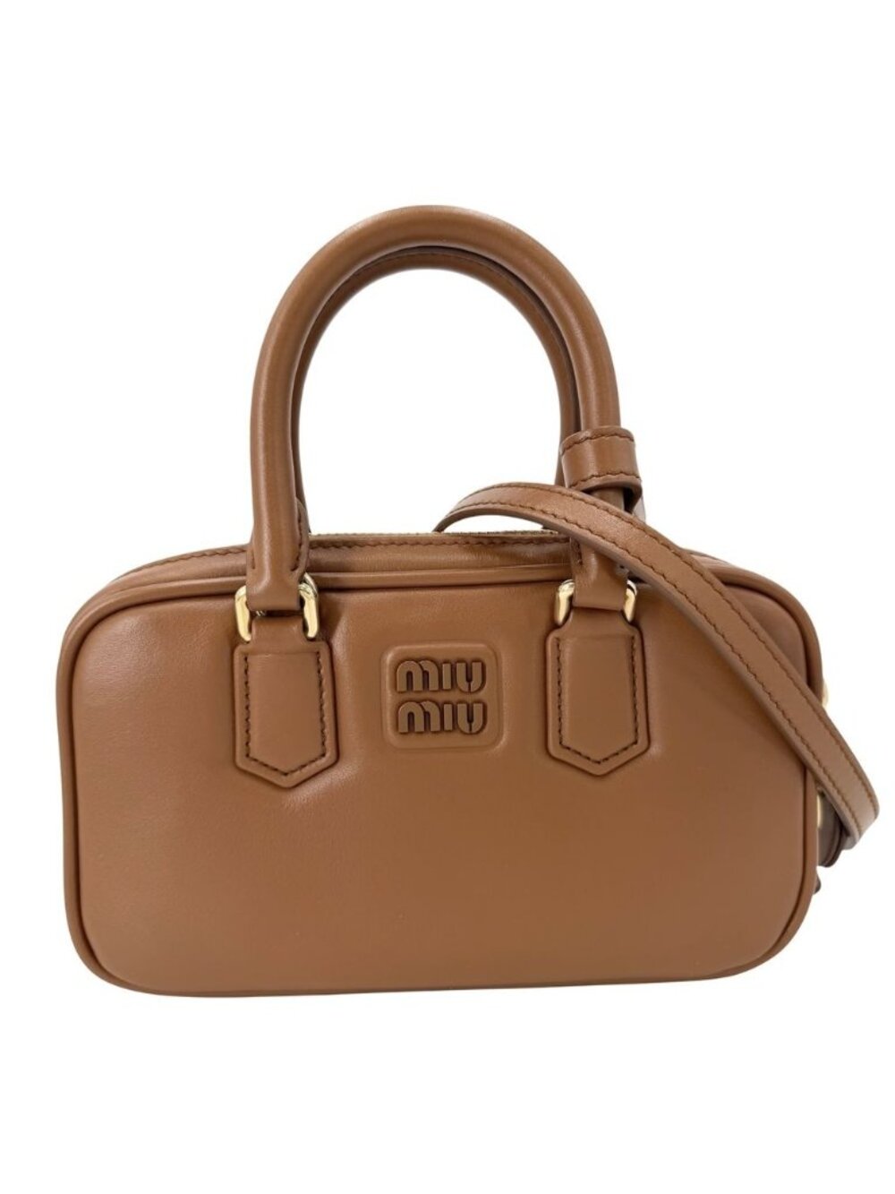 Miu Miu 2-Way Arcadi Mini Shoulder Bag Crossbody Leather Brown Gold